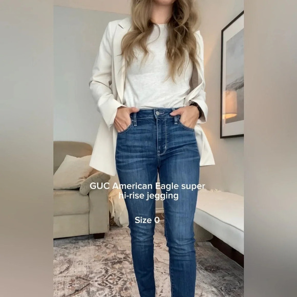 AMERICAN Eagle Super  High-Rise Jegging Dark Wash Size 0 - Picture 4 of 10